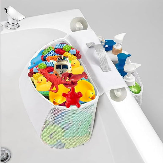 Saddle Shaped 2 Compartment Bath Toy Organizer, 2 In 1 Bathtub Toy Storage With Suction Cup, Bath Toy Storage With Handle