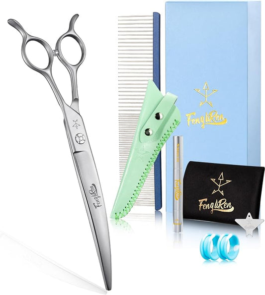 High-end Professional Dog Grooming Curved Scissors Pet Curved Shears 7.5 Inches Extremely Very Sharp Made Of Stainless Steel Alloy By Hand For Dog Cat Groomer