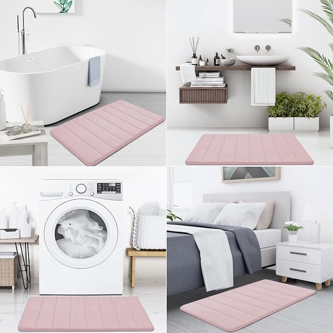 Buganda Memory Foam Bath Mat, 60" x 24", Ultra Soft Bathroom Rugs, Water Absorbent and Machine Washable Bath Rug Runner for Bathroom, Shower, and Tub, Peach