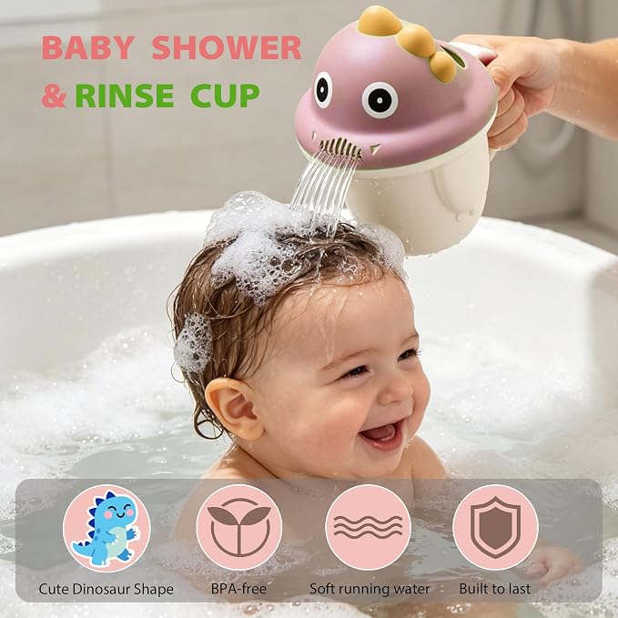 Baby Bath Rinse Cup, Shampoo Bath Rinser with Easy-Grip Handle, Tear-Free Design for Infants, Toddlers and Kids (Pink)