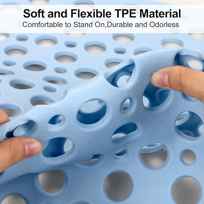 Anti Slip Shower Mat with Suction Cups,27x27 Inch Quick Drain TPE Non Slip Shower Mats for Inside Shower,Large Bath Mat for Shower Soft on Feet, Easy to Dry&Cut Machine Washable