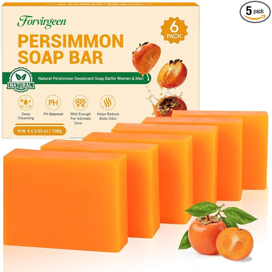 persimmon soap bar for body odor control (6 PCS Persimmon Soap Bar) | 6PCS Natural Refreshing Body Bar Soap for Old People Smell, Eliminating Body Odor, Deep Cleaning Body Face Deodorizing Odor