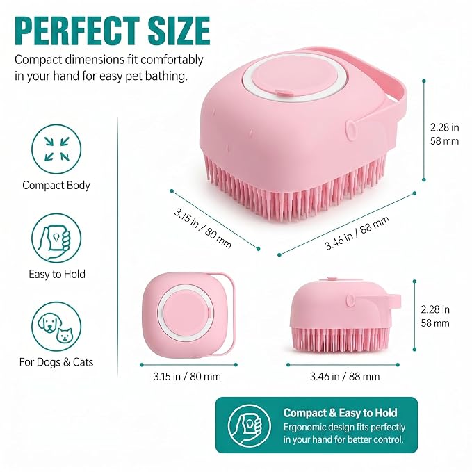 Soft Silicone Pet Bath Massage Brush for Dogs & Cats, Gentle Grooming Cleaning Tool for Puppy Kitten Washing, Pink