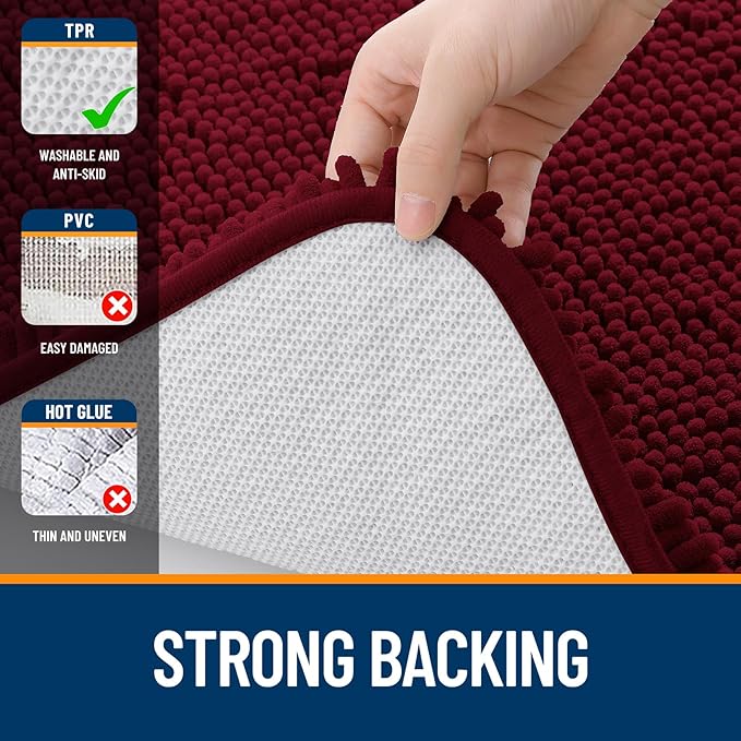 OLANLY Large Bathroom Rugs 40x24, Extra Soft Absorbent Chenille Bath Rugs, Rubber Backing Quick Dry, Machine Washable Bath Mats for Bathroom Floor, Tub and Shower, Home Decor Accessories, Burgundy