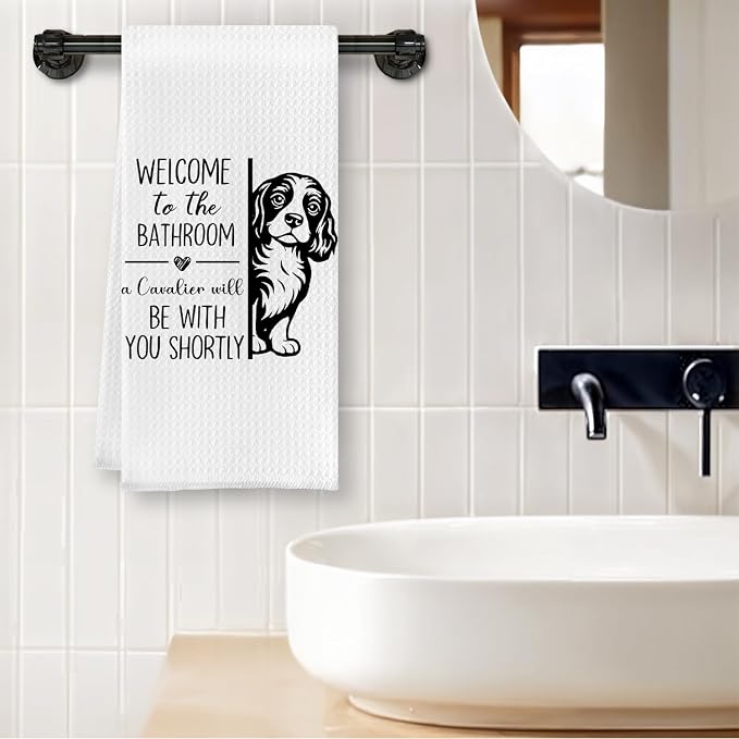 Funny Cavalier Bathroom Hand Towels, King Charles Cavalier Gifts for Women, Dog Mom Dad Lovers Owner Gifts Decorative Hand Towel for Bathroom Washroom, 16x24 Inch