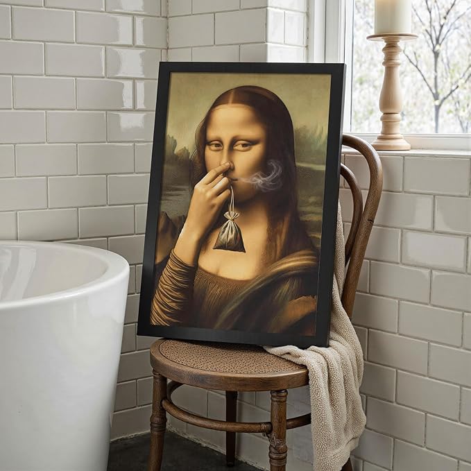Whimsical Mona Lisa Tea Bag Cover Your Nose Art Posters – Quirky Aesthetic Wall Prints for Home Apartment Bathroom Bedroom Living Room Office Farmhouse Kitchen Decor 12X18 in Unframed