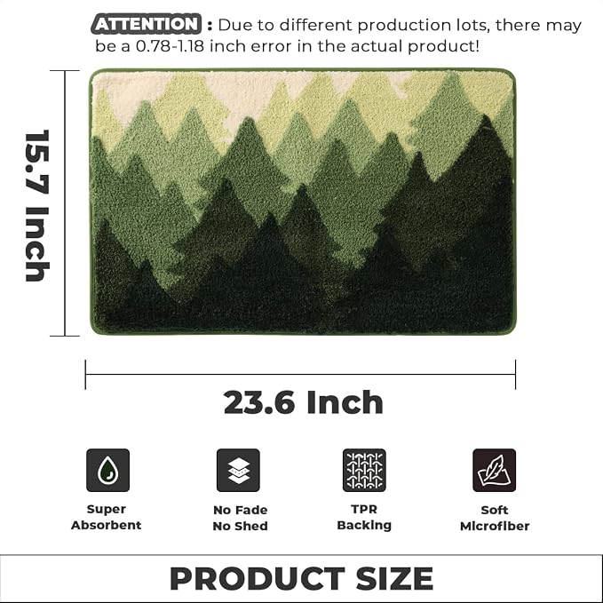 Luxury Bath Mat Super Absorbent and Non Slip Bathroom Rug Forest Mat Machine Washable Soft Microfiber Rug for Dining Room, Living Room and Tub (Forest, 23"x16")