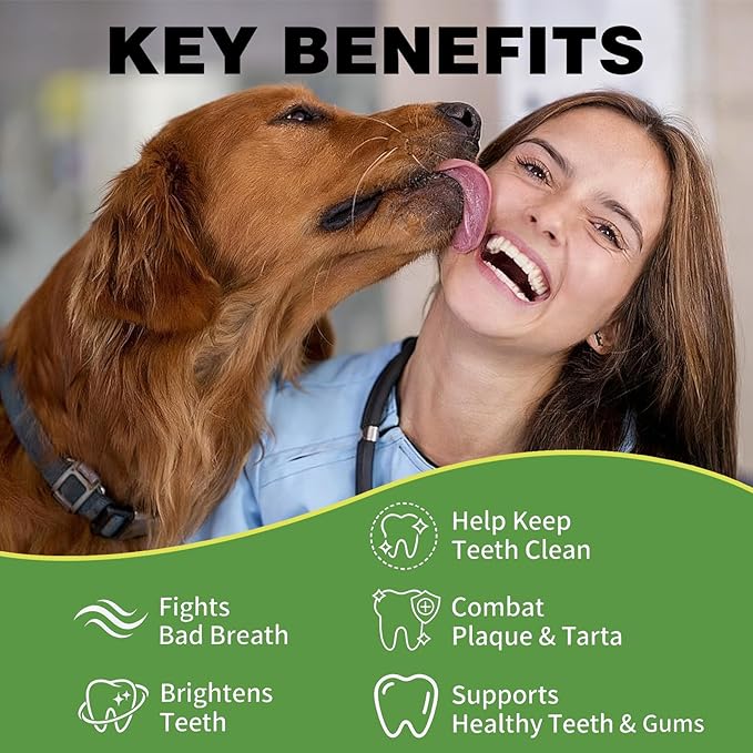Dog Dental Powder, Teeth Cleaning Powder for Dogs, Plaque & Tartar Remover for Pet Oral Care - Fresh Breath & Teeth Cleaning Made Easy - Natural Herbal Blend + Probiotics - 75 Servings(150g) (Mint)