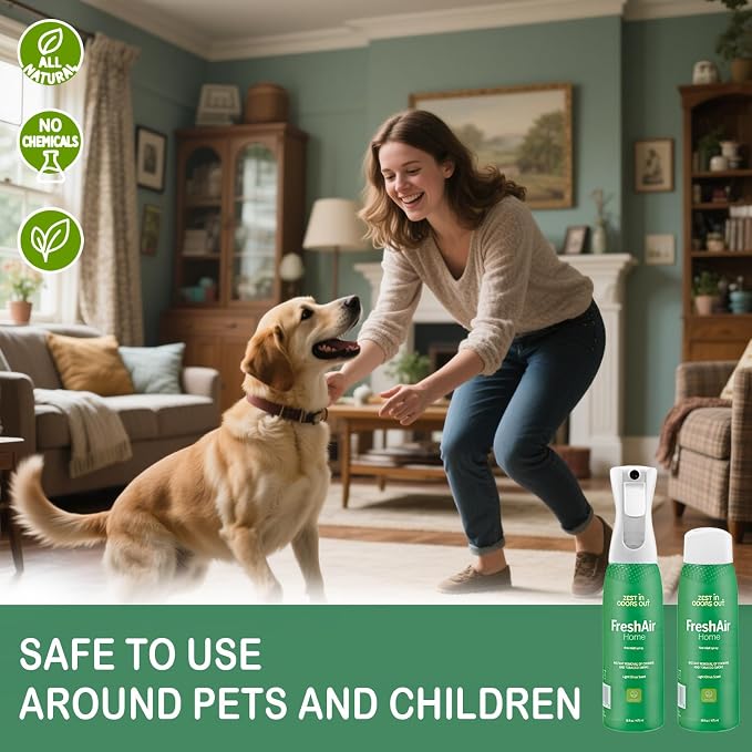 House of Zest FreshAir Home & Pets Odor Eliminator Spray for Home, Pet Odor Remover for Pet, Litter Box, Dog Pee, Cat Urine Odors, Chemical-Free, Plant-Based, Light Citrus Scent, 16 Fl Oz (Pack of 2)