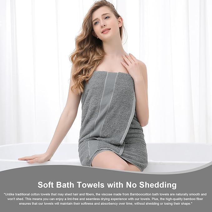 Aibaser Viscose from Bamboo and Cotton Bath Towels Set of 6-27x54 Inch Ultra Soft, Highly Absorbent Large Shower Towels for Bathroom, Spa & Gym (6 Piece Set) (Grey)