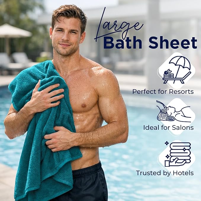 DAN RIVER 2 Pack Luxury Bath Sheets 35x70, 600 GSM, Soft & Quick Dry 100% Ring Spun Cotton Towels Ideal for Hotels, Spas, Gyms & Salons Extra Large, Teal