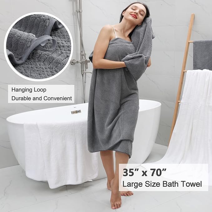 8 Pcs Gray Oversized Bath Towel Set-2 Extra Large Bath Sheets,2 Hand Towels,4 Washcloths Soft Bathroom Towels Highly Absorbent Quick Dry Beach Chair Towels Woven Towels for Hotel and Spa