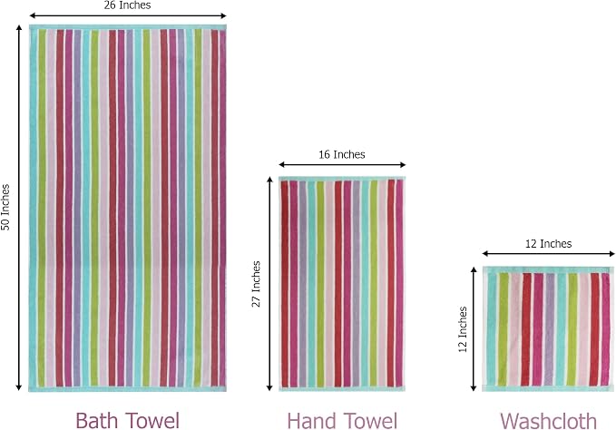 ORIGINAL KIDS 6 Piece Towel Set - 2 Bath Towels, 2 Hand Towels, 2 Washcloths - 100% Cotton - Soft Absorbent Quick Dry - Durable Pool Shower Beach - Gift - Pink Multi