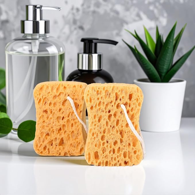 2PCS Bath Sponge, Larger Shower Sponges Natural Sponge Ultra Soft Exfoliating Shower Sponges Honeycomb Dense Foam for Women Men Sensitive Dry Skin