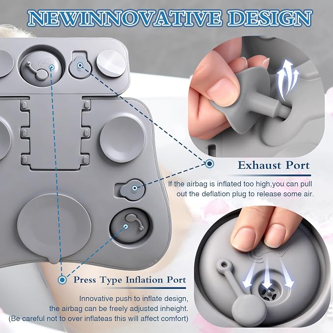 Upgraded Silicone Bath Pillow, 4D Press Inflatable Airbag and Non-Slip Large Suction Cups, Adjustable Head Neck and Back Support, Comfortable Luxury Bath Pillows for Tub, Bath Spa Accessories Gray