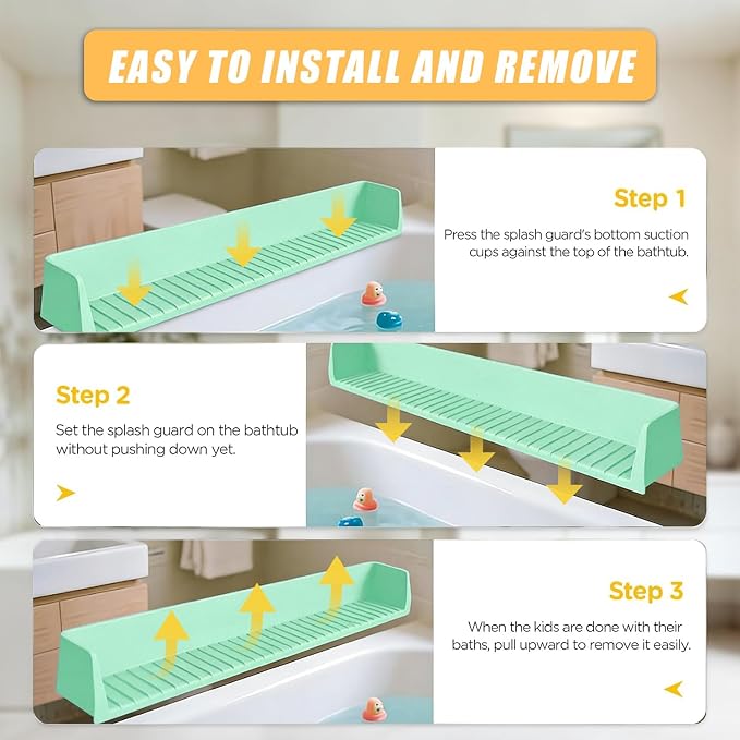 Bathtub Splash Guard - Silicone Bath Splash Protector with Strong Suction Cups, Prevents Water Spills in Bathroom, Easy to Install (Green)