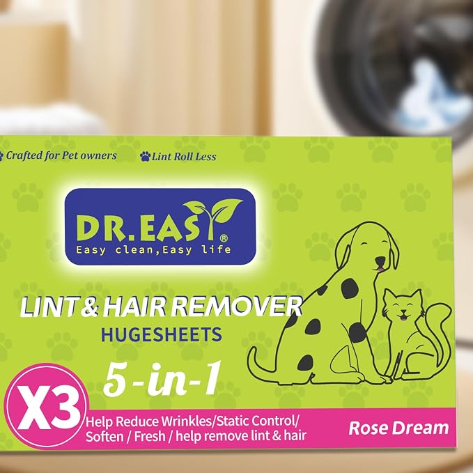 Dr.Easy Pet HUGESHEETS with 3X Dryer Sheets, Rose Dream, 200 Count | LINT & HAIR REMOVER,PLANT&MINERAL-BASED FORMULA