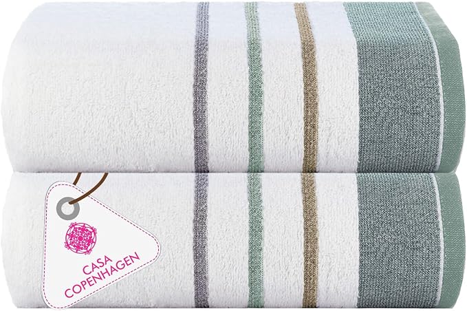 CASA COPENHAGEN White Bay 2Pcs 100% Egyptian Cotton Large Designer Bathsheet Towels Set- Grey - Sea Grass, 600GSM, 35"x70" 2Bath Sheet Towels for Bathroom (Gift Set for Women & Men)