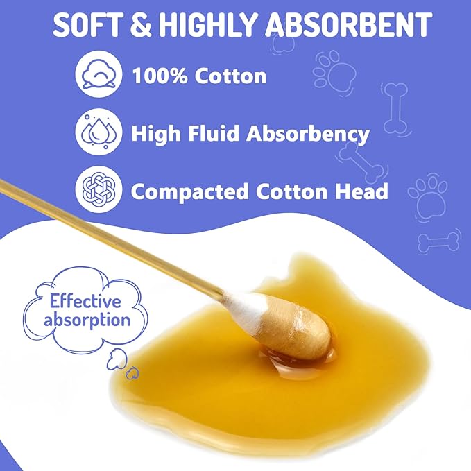 200PCS Large Cotton Swabs in Storage Box, 6 Inch Dog Ear Swabs with Bamboo Handle for Dogs - Soft Cotton, Gentle and Lint-Free, Specially Designed for Dogs (Large)