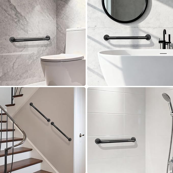 16 Inch Grab Bars for Shower, ZUXET Safety Shower Handle for Seniors w/Knurled Texture, 304 Stainless Steel Anti-Slip Safety Handrail, Handicap Elderly Bathtub Toilet Bathroom Assist (Matte Black)