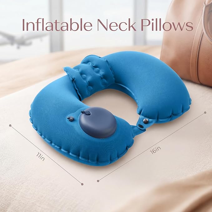 Colingmill 2 Pcs Inflatable Bath Pillows for Tub, U-Shaped Neck & Head Support Cushion, Portable Blow Up Travel Neck Pillow with Adjustable Button for Airplanes & Home Spa(Peacock Blue, Royal Blue)