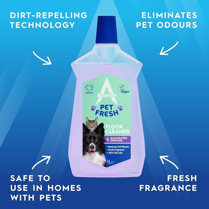 Astonish Pet Fresh Floor Cleaner with Dirt-Repelling Technology, Morning Dew Scent - Protective Shine Coating with Odor Neutralizer, Stain Lifting Formula for Sealed Surfaces