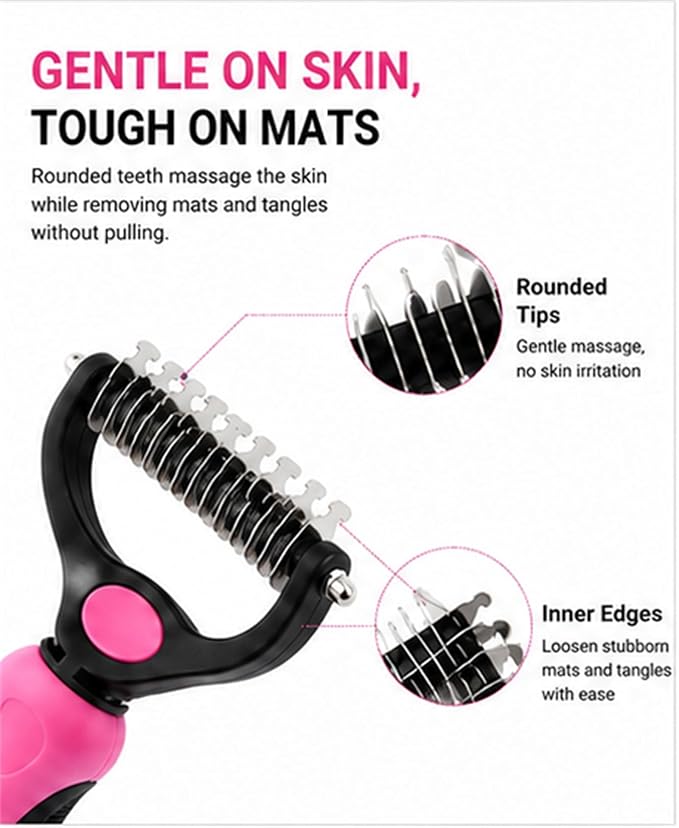 Professional Deshedding Tool Dogs & Cats - Gentle, Efficient & Fur, Pet Grooming Brush, Dog & Cat Grooming Tool，Pink：Large