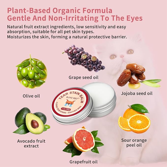 Pet Tear Stain Remover Balm - 1 oz (30g) Natural, Plant-Based Eye Care for Dogs and Cats - Gently Cleanses and Restores Sparkling Eyes