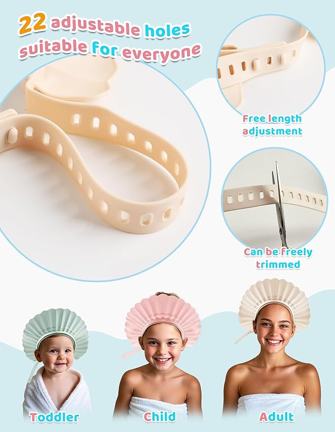 Kids Shower Cap, Baby Hair Washing Shield, Bath Visor for Toddlers, Bathing Head Face Eye Ear Protector, Air Cushioned Shampoo Caps with 20-Size Adjustment for 6Month+ to Adult (Blue)