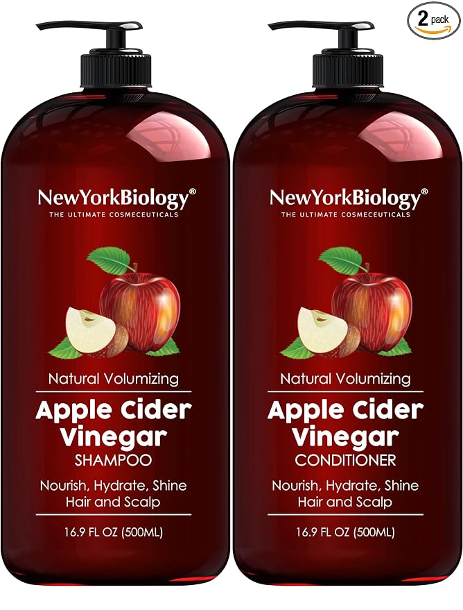 New York Biology Apple Cider Vinegar Shampoo and Conditioner Set – Helps Restore Shine, Hair Gloss and Hydration for Dry Hair & Scalp – Clarifying & Nourishing – 16.9 Fl Oz