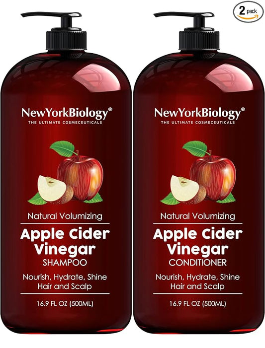 New York Biology Apple Cider Vinegar Shampoo and Conditioner Set – Helps Restore Shine, Hair Gloss and Hydration for Dry Hair & Scalp – Clarifying & Nourishing – 16.9 Fl Oz