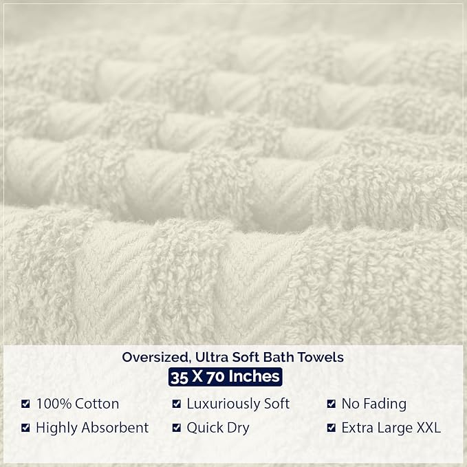 DAN RIVER 2 Pack Bath Sheets Extra Large 35x70, Large Bath Towels for Adults, XL Oversized Heavy Duty Towel Set, 600 GSM 100% Ring Spun Cotton, Soft Quick Dry, Ivory