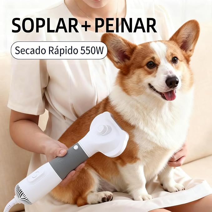 Dog Grooming Dryer with Slicker Brush, 3 in 1 Professional Portable Pet Dryer for Dogs Cats Adjustable Temperature Speed Settings, Pet Blow Brush for Home Travel Use (Gray)
