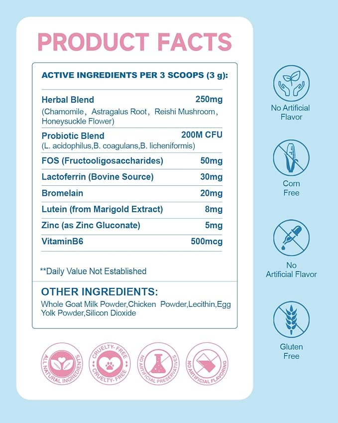 Dog Tear Stain Supplement - Eye Moisture & Vision, Tear Stain Remover 100g | Lutein, Zinc, Chamomile, Astragalus Root, Bromelain, VitaminB6, Tear Stain Supplement for Dog, Natural for Clear Eyes