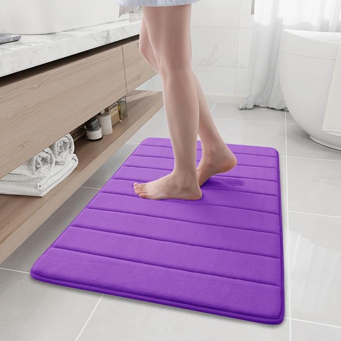 Buganda Memory Foam Bath Mat, 35.4" x 24", Ultra Soft Bathroom Rugs, Water Absorbent and Machine Washable Bath Rug Runner for Bathroom, Shower, and Tub, Purple