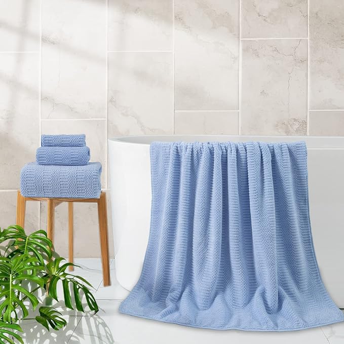 Ferdilan 4 Piece Extra Large Bath Towels Set 35x70 Inches, Blue Oversized Soft Bath Sheet Towels 600 GSM Highly Absorbent Quick Dry Towels Set for Bathroom Hotel Spa