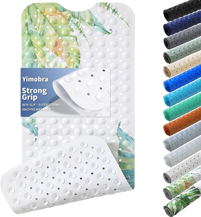 Yimobra Non Slip Bathtub Mat 40 x 16 Inch, Extra Long Shower Mat with Drain Holes, Machine Washable Baby Bath Mats, Strong Suction Cups for Bathroom Floor, Banana