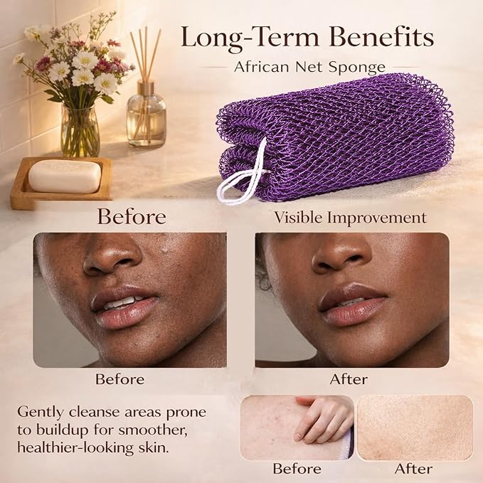 African Net Sponge Authentic, 3 Pieces African Exfoliating Net Sponge Body Back Scrubber Exfoliating Washcloth for Shower Bath for All Types (Black+Champagne Gold+Brown, 3 Pcs)