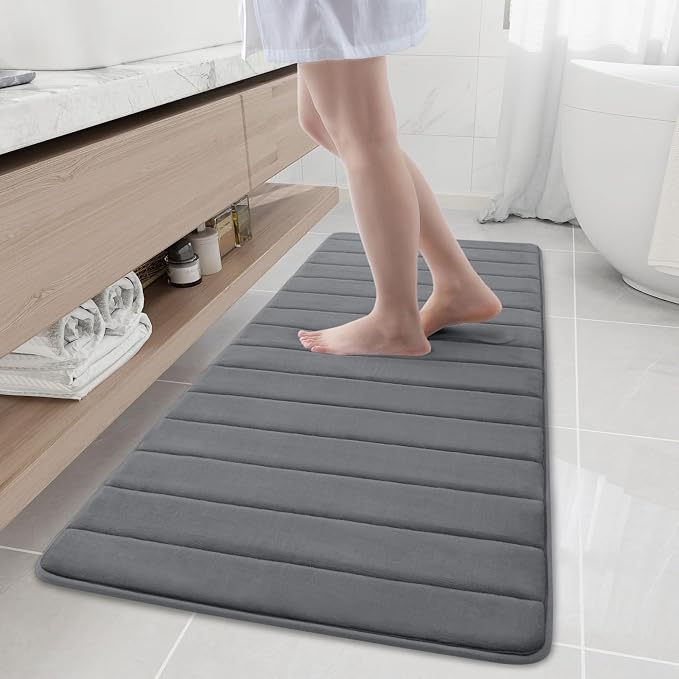 Buganda Memory Foam Bath Mat, 59" x 20", Ultra Soft Bathroom Rugs, Water Absorbent and Machine Washable Bath Rug Runner for Bathroom, Shower, and Tub, Grey