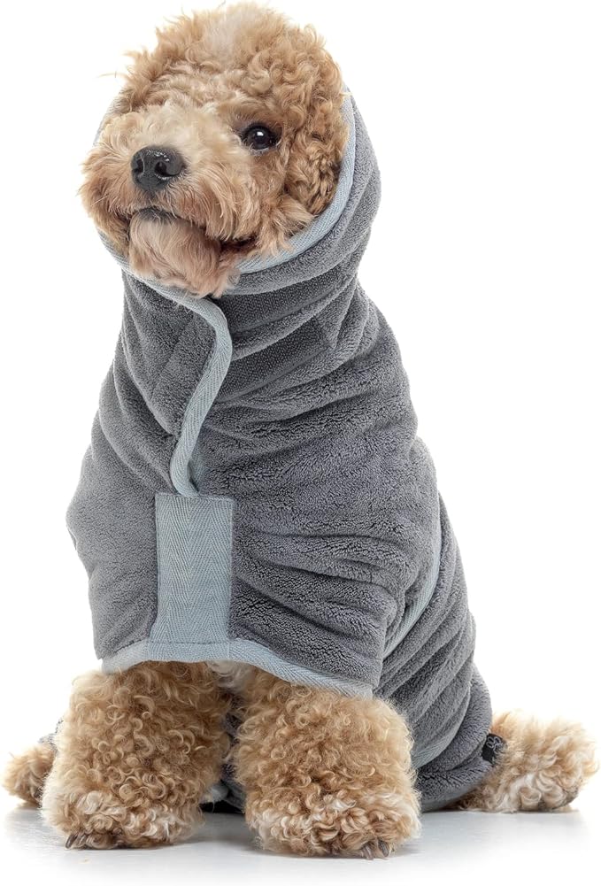 Lucky Pooch® Dog Robe - Luxurious Dog Bathrobe - Ultra Absorbent Dries Your Dogs in Minutes! Double-Layer, Super Soft Towel and Bath Robe All in One (L, Gray)