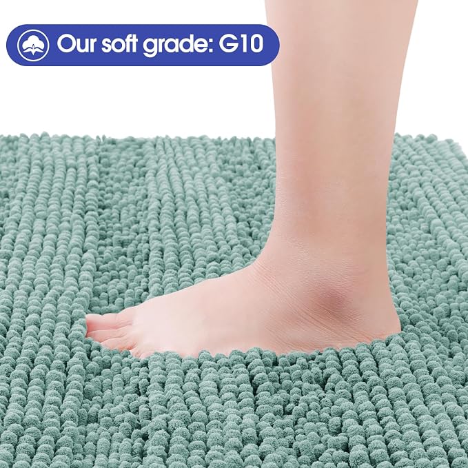 Christmas Striped Eggshell Blue Bathroom Rug Set 3 Pieces Ultra Soft, Non Slip Chenille Bath Carpet, Absorbent Plush Shaggy Bath Mats for Bathroom, Toilet, Bedroom, Kitchen