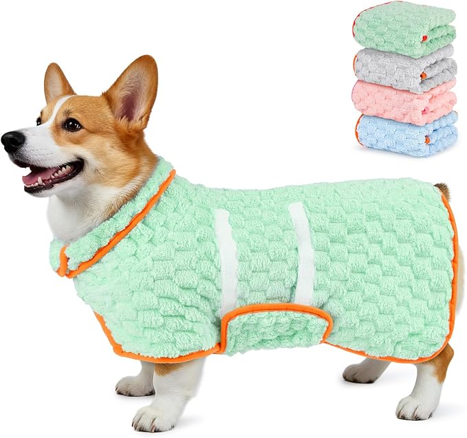 Glittme Dog Bathrobe for Drying Dogs, Super Absorbent Fleece Dog Towel Robe, Adjustable Dry Coat for Large Medium Small Dogs, Warm Pet Drying Vest for After Bath, Swimming, Muddy Walks & Car Travel