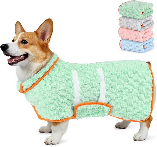 Glittme Dog Bathrobe for Drying Dogs, Super Absorbent Fleece Dog Towel Robe, Adjustable Dry Coat for Large Medium Small Dogs, Warm Pet Drying Vest for After Bath, Swimming, Muddy Walks & Car Travel