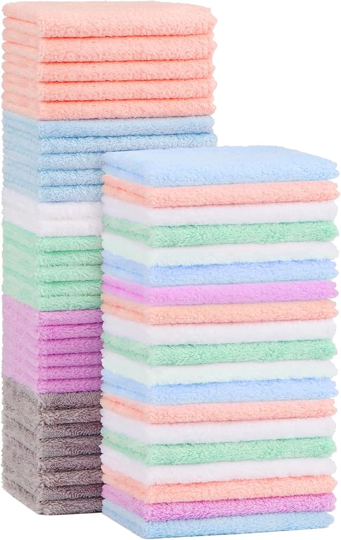 Orighty Baby Washcloths 50-Pack, Microfiber Coral Fleece Baby Face Towels, Soft and Absorbent Wash Cloths for Newborns, Infants and Toddlers, Gentle on Delicate Skin for Face Hands and Body, 7x9 Inch