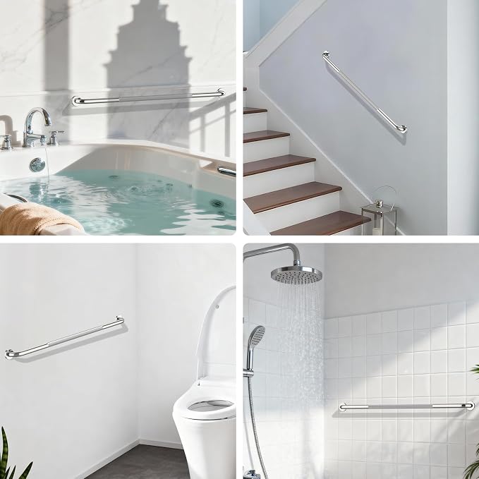 2 Pack Shower Grab Bar 48 Inch, ZUXET Chrome Extra Long Handicap Grab Bar w/Knurled Grip, Stainless Steel Bathroom Handrail for Toilet Shower Bathtub, Wall Mounted Anti-Slip Support Bar for Seniors