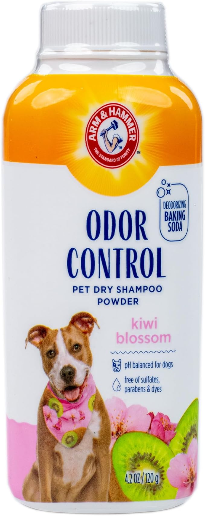 Arm & Hammer for Pets Odor Control Dry Shampoo Powder for Dogs and Puppies Waterless Dog Deodorizer Baking Soda Paraben Sulfate Dye Free Kiwi Blossom Scent 4.2 OZ at Home Travel Routine