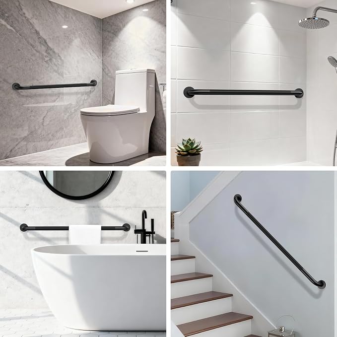 2 Pack 42 Inch Anti Slip Shower Grab Bar Handles, ZUEXT Matte Black Stainless Steel Knurled Bathroom Balance Bar, Safety Hand Rail Support, Handicap Elderly Injury Senior Assist Bath Handle