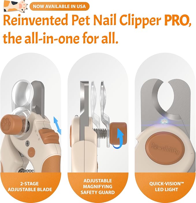 Pawsibility Pet Nail Clipper PRO 2027 - Quick-Vision LED Light | 2-Stage Adjustable Professional Grade Stainless Sharp Blade | Adjustable Magnifier Safety Guard - [for Medium and Large Dogs]