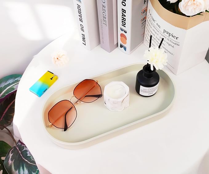 Green Small Oval Tray (11.8 inch), 3 Pack, Countertop Organizer | for Kitchen Counter, Bathtub Bathroom Vanity Items, Coffee Accessory, Bar, Serving Seasoning, Salt and Pepper, Soap.