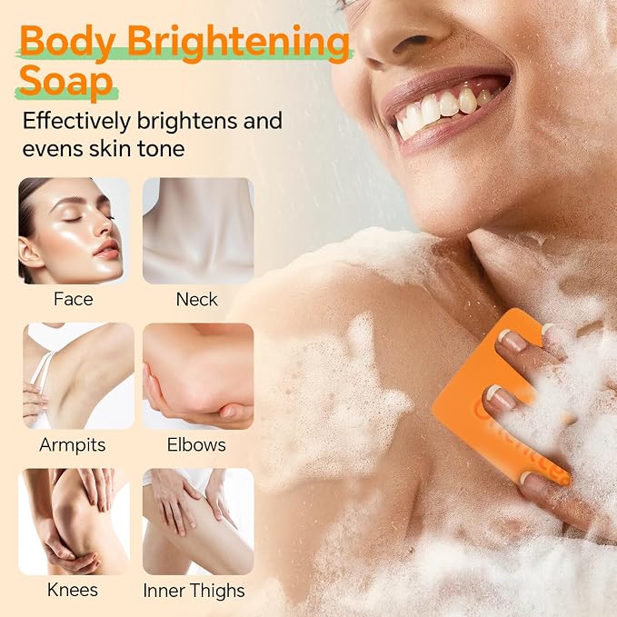 ORIENTLEAF Kojic Acid Soap with African Sponge Net, 4oz Turmeric Soap Bar, Fresh Citrus Scent, Gentle for Face and Body Wash with Vitamin C, Retinol (2 Pack)
